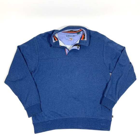 Orvis Sweater Men’s Large Quarter Zip Navy Blue, Cotton Blend - Picture 1 of 11